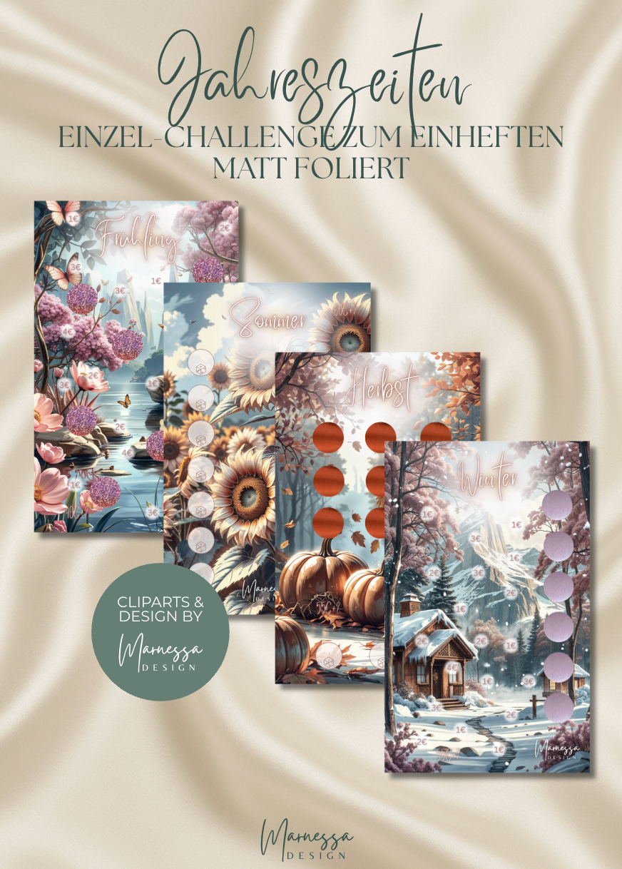 Jahreszeiten "ROSY GLOW" | Einzel-Challenges zum einheften | matt foliert | A6