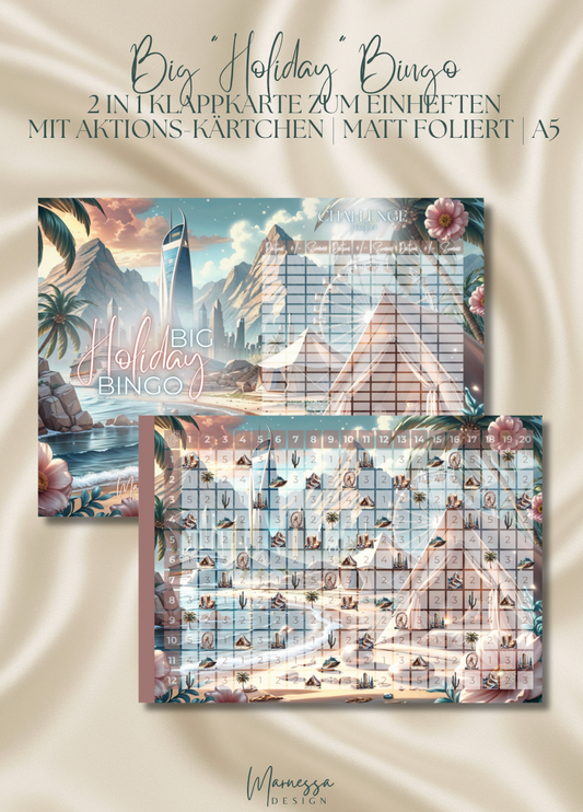 BIG "HOLIDAY" BINGO | 2 in 1 Klappkarte zum einheften mit Aktionskärtchen | matt foliert | A5
