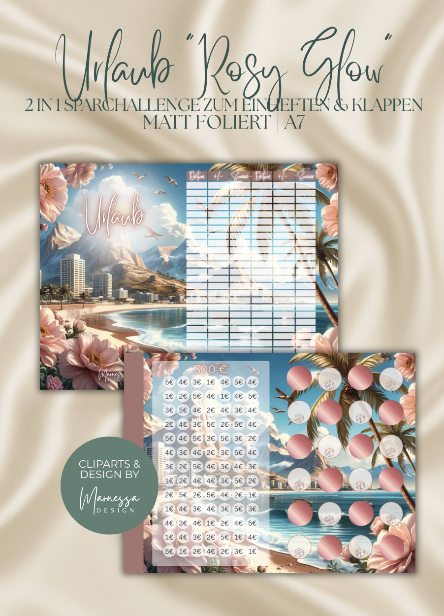 SPARZIELE "Rosy Glow" | 2 in 1 Klappkarten zum einheften | matt foliert | A7