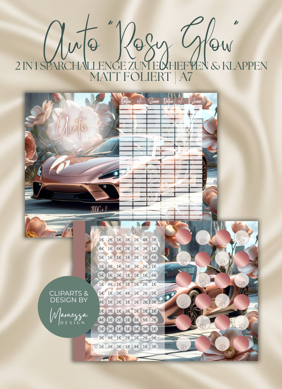 SPARZIELE "Rosy Glow" | 2 in 1 Klappkarten zum einheften | matt foliert | A7