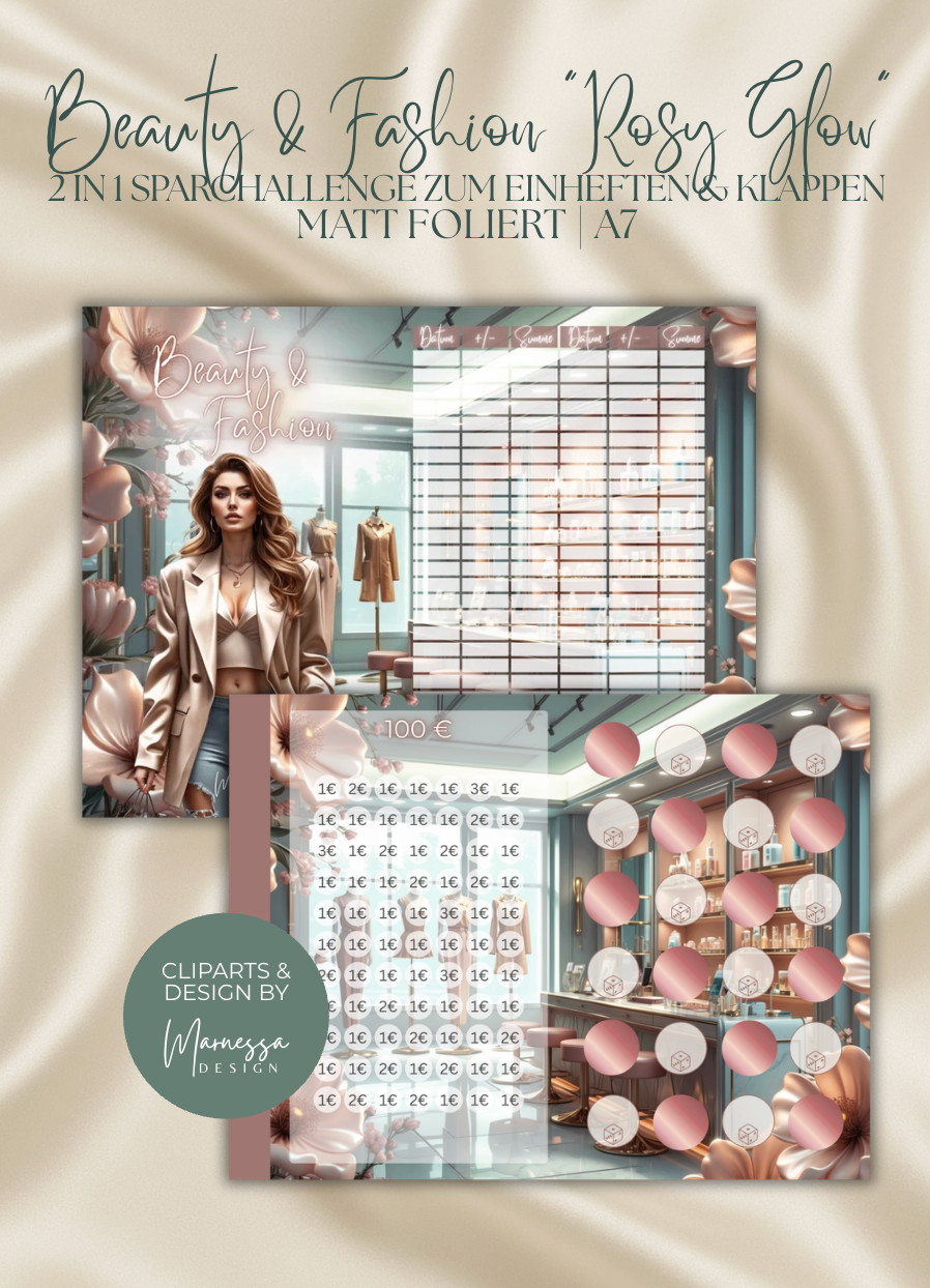SPARZIELE "Rosy Glow" | 2 in 1 Klappkarten zum einheften | matt foliert | A7