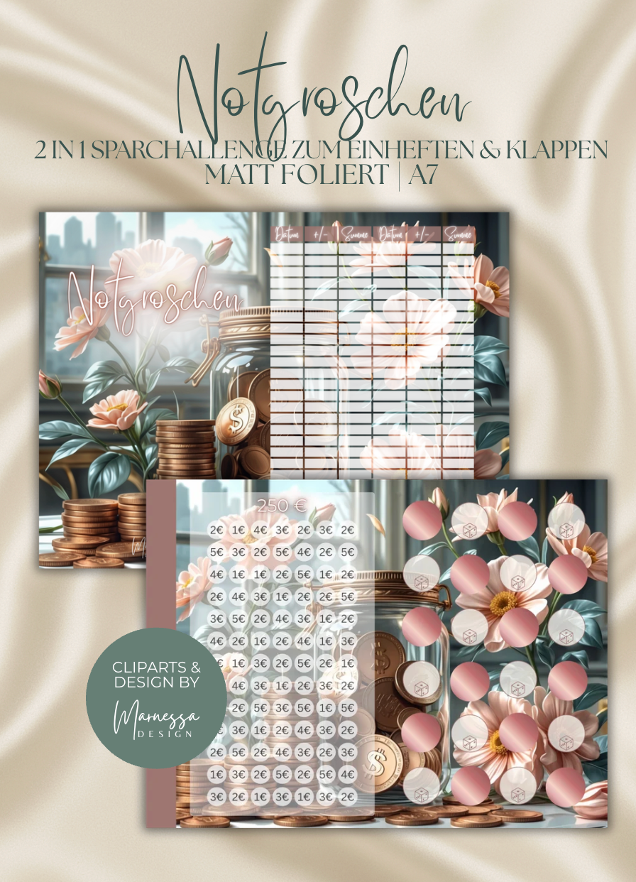 SPARZIELE "Rosy Glow" | 2 in 1 Klappkarten zum einheften | matt foliert | A7