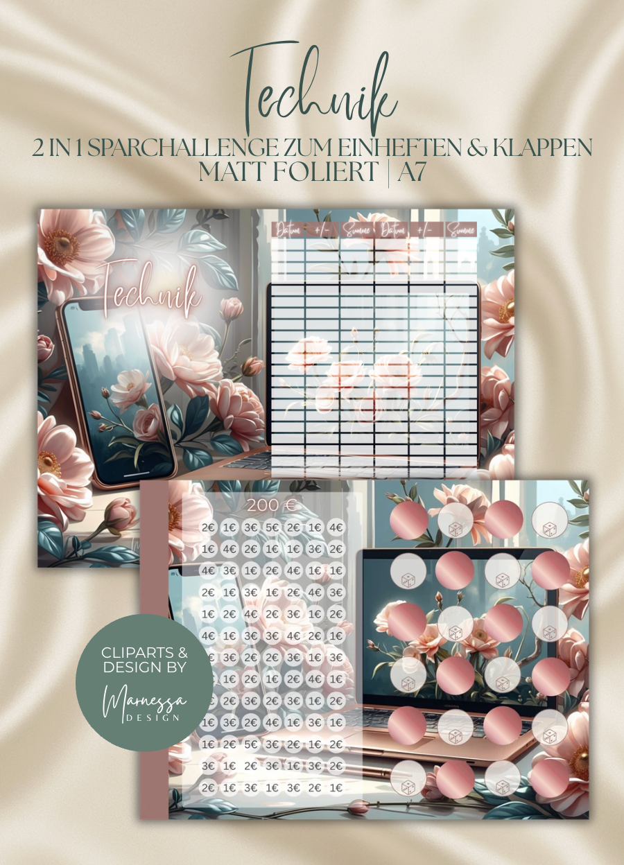 SPARZIELE "Rosy Glow" | 2 in 1 Klappkarten zum einheften | matt foliert | A7