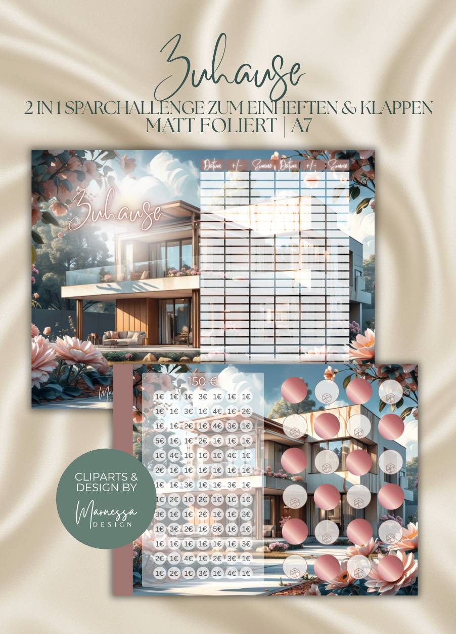 SPARZIELE "Rosy Glow" | 2 in 1 Klappkarten zum einheften | matt foliert | A7