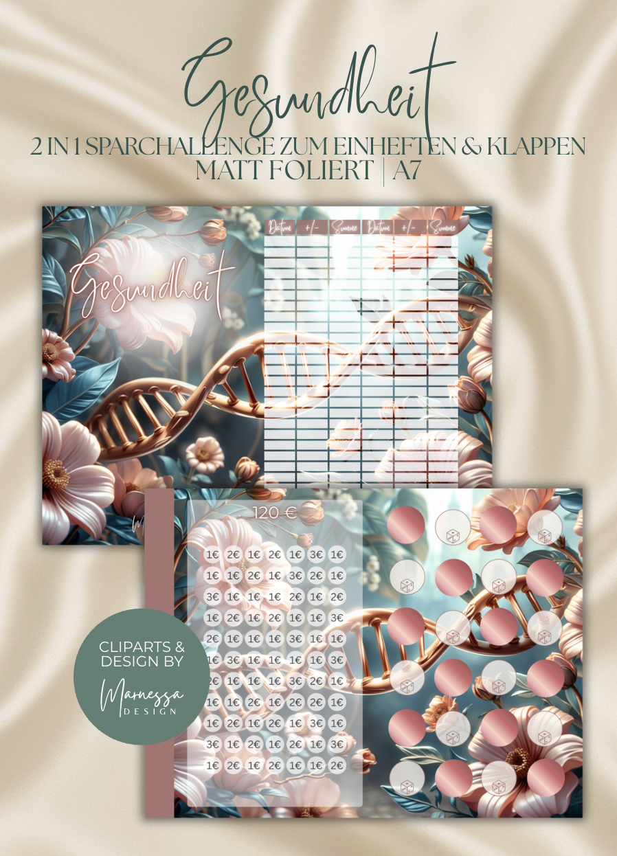 SPARZIELE "Rosy Glow" | 2 in 1 Klappkarten zum einheften | matt foliert | A7
