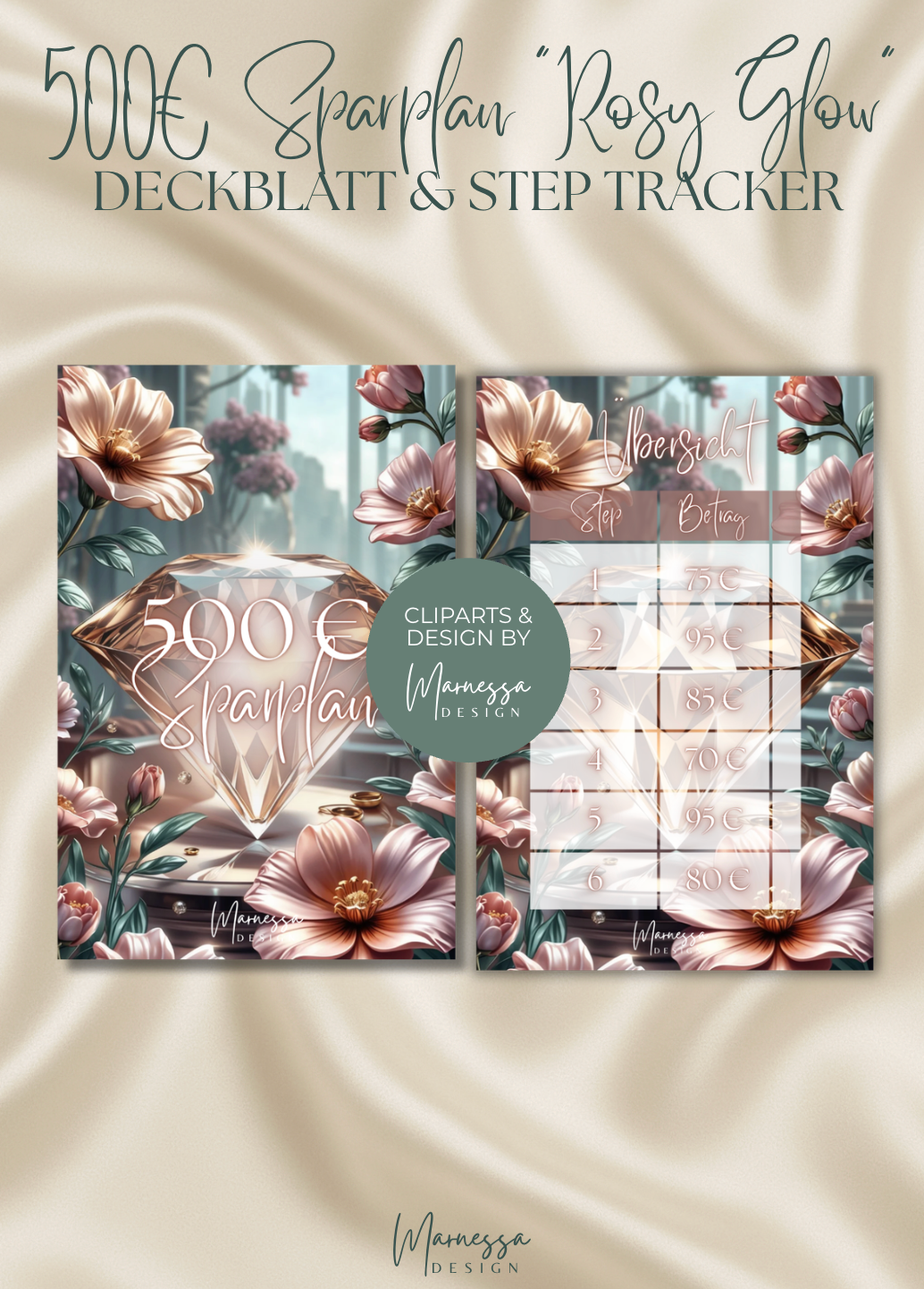500 € Mini Sparplan | EINLAGEN "ROSY GLOW" | matt foliert | A7
