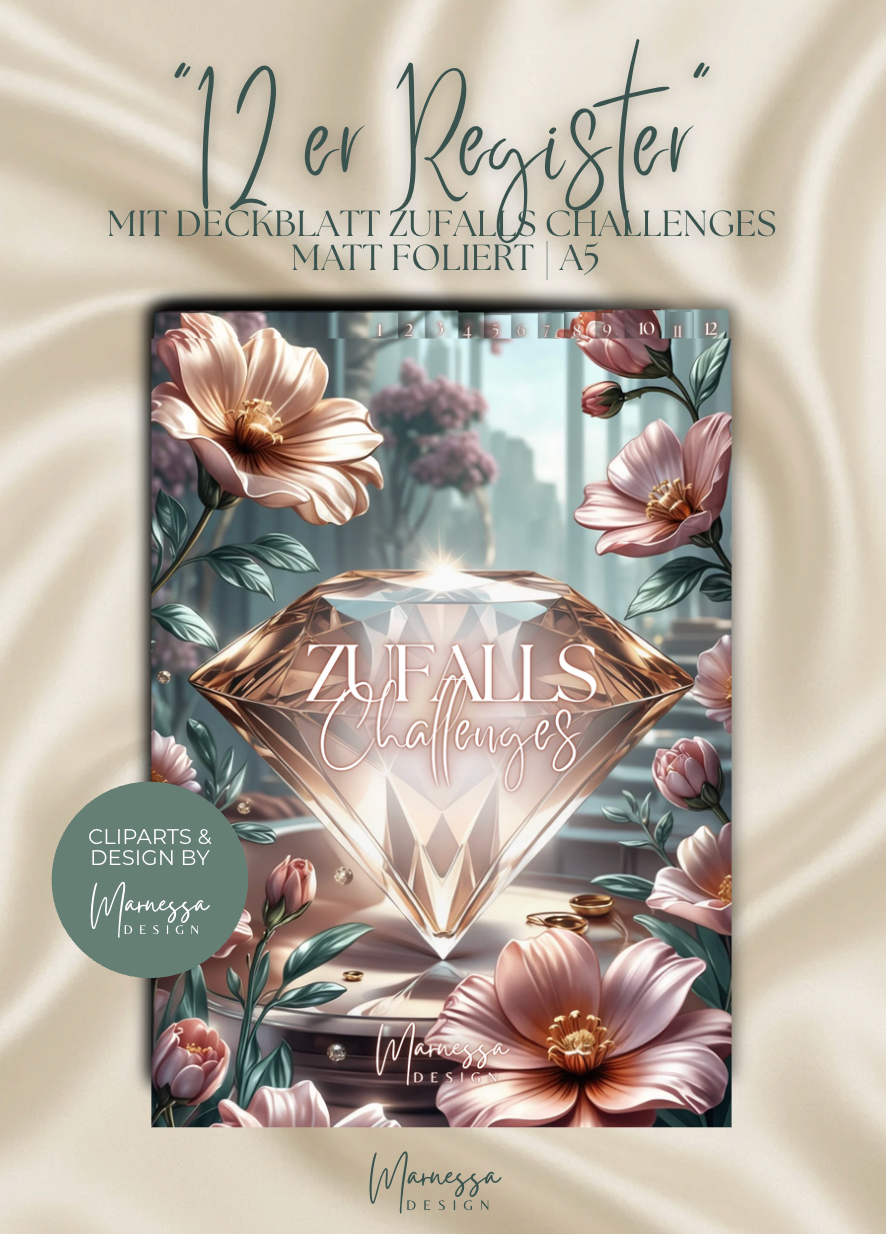12er Register | ZUFALLS CHALLENGES | BUDGET PLANUNG | BLANKO | ROSY GLOW | matt foliert | A5