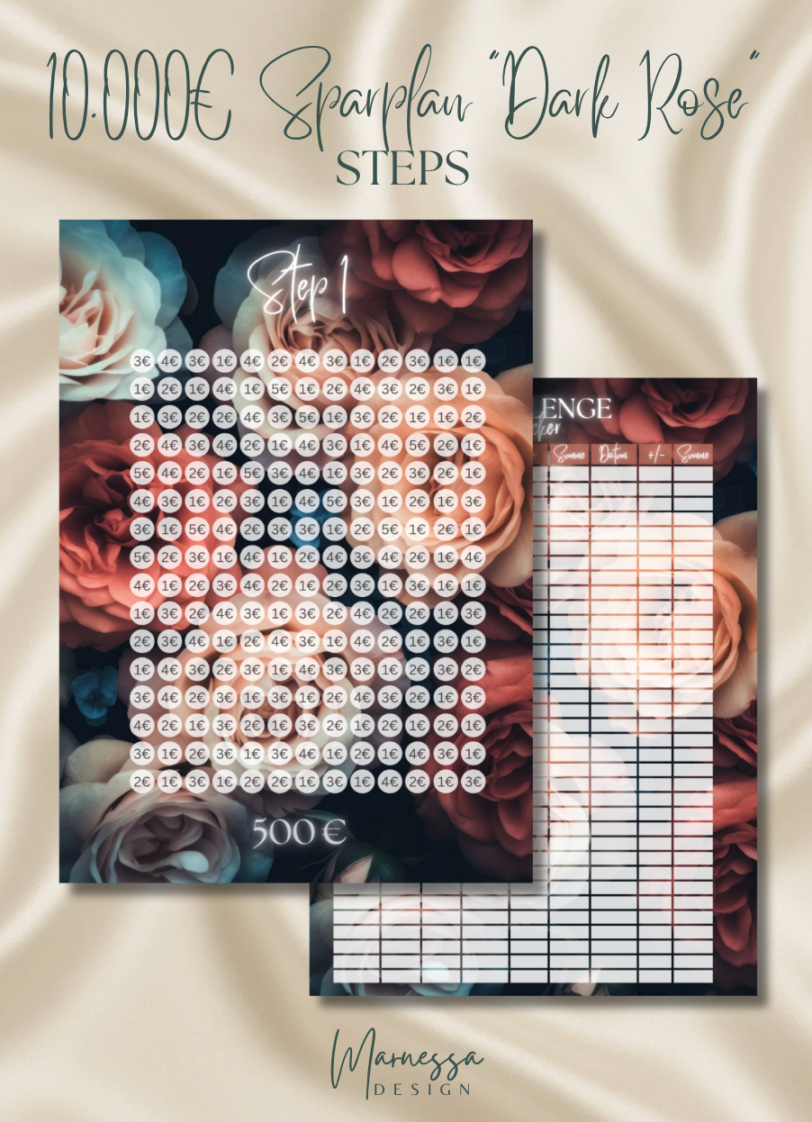 10000 € Sparplan | BUNDLE "DARK ROSE" | matt foliert | A5