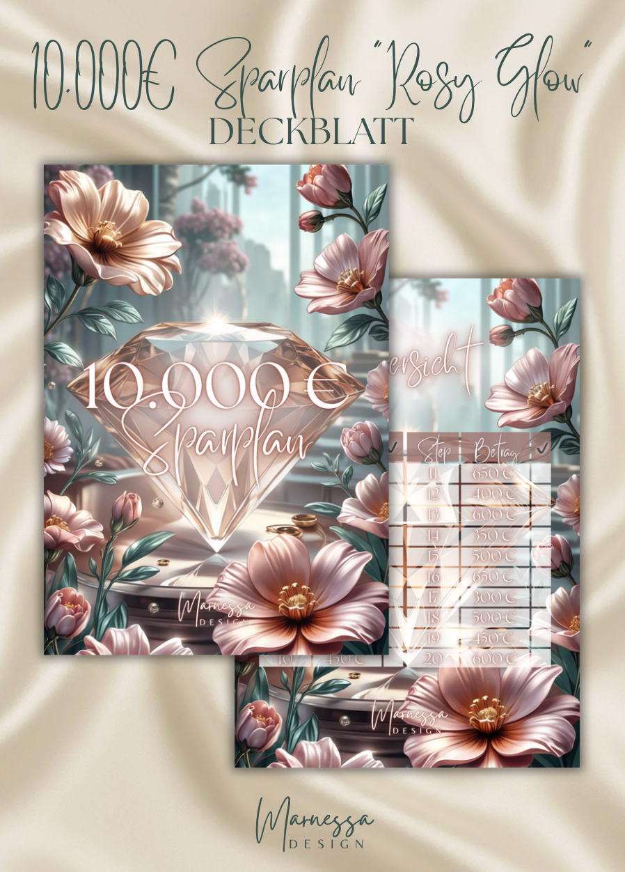 10000 € Sparplan | EINLAGEN "ROSY GLOW" | matt foliert | A5