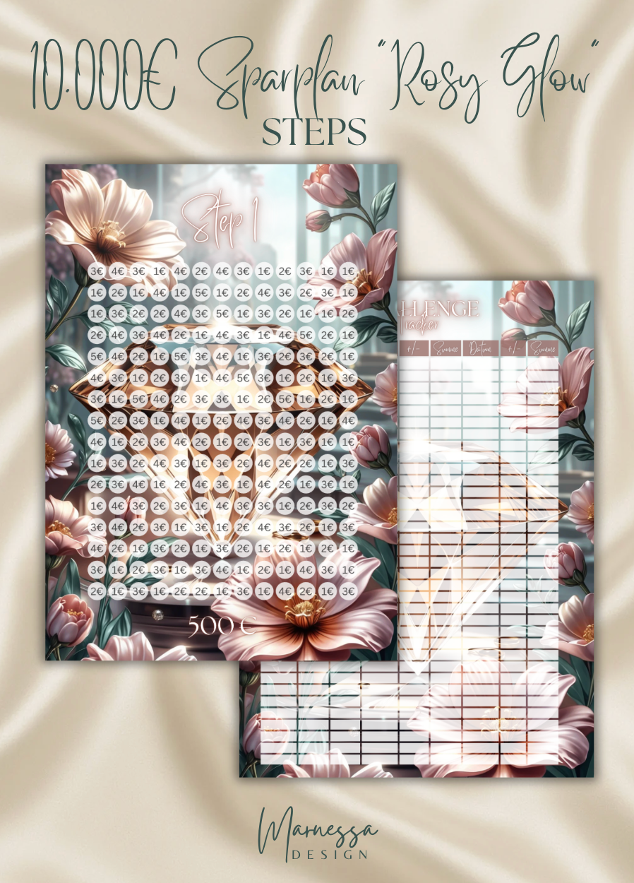 10000 € Sparplan | EINLAGEN "ROSY GLOW" | matt foliert | A5