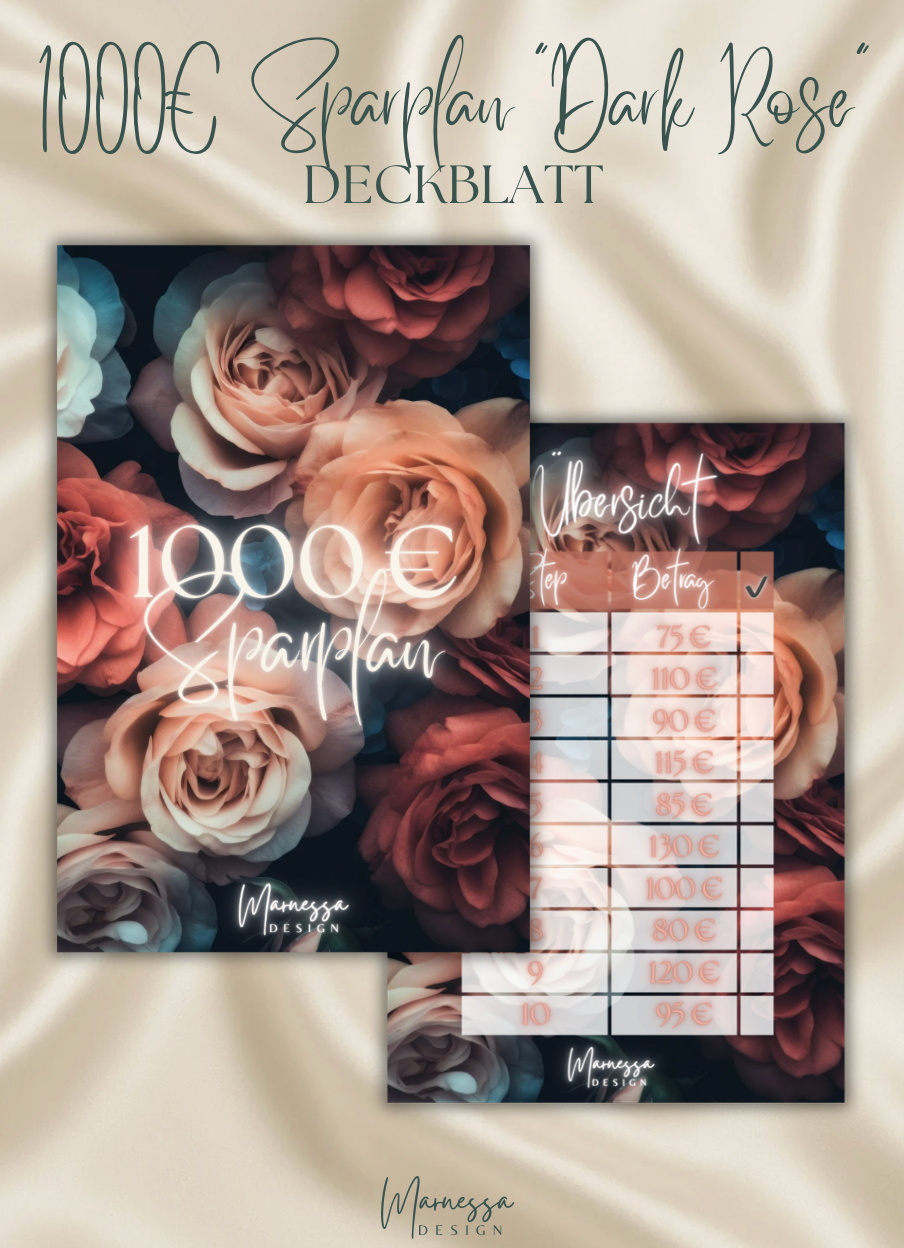 1000 € Mini Sparplan | Einlagen "DARK ROSE" | matt foliert | A7