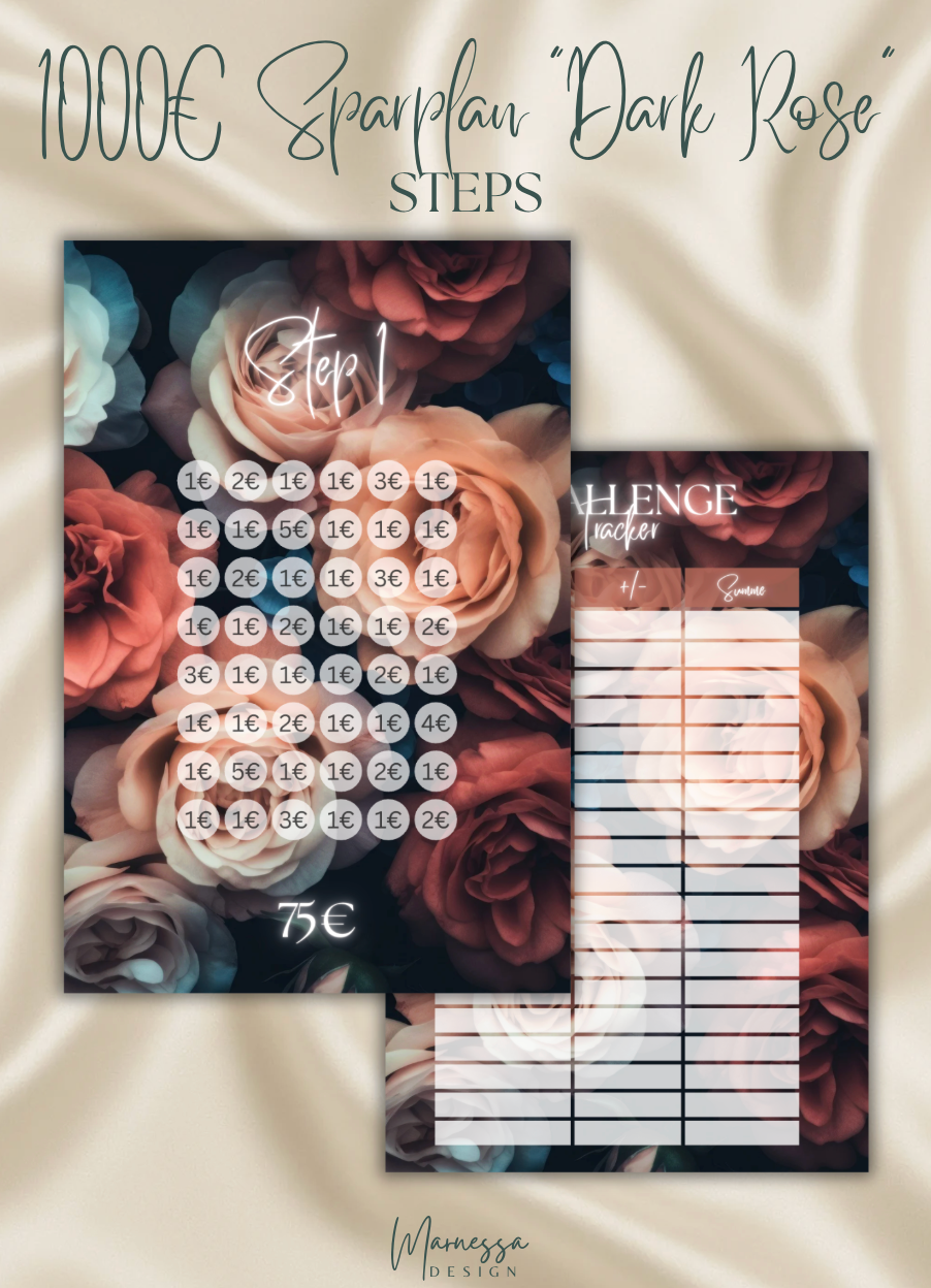 1000 € Mini Sparplan | Einlagen "DARK ROSE" | matt foliert | A7