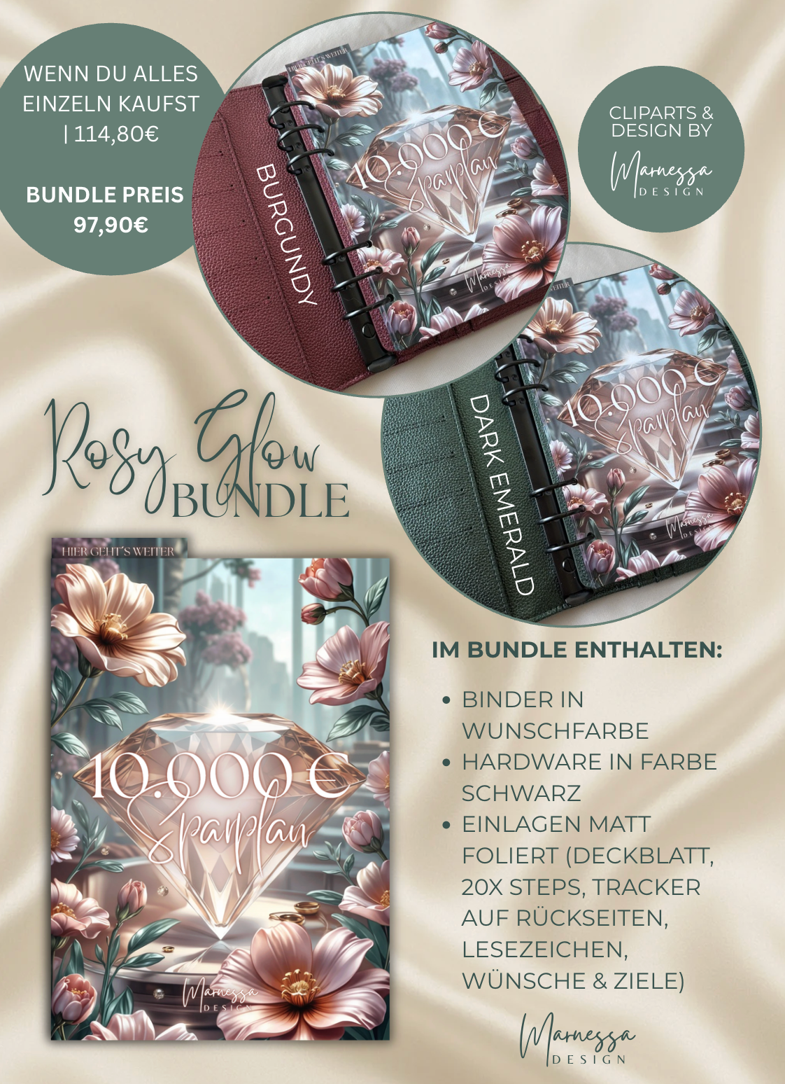 10000 € Sparplan | BUNDLE "ROSY GLOW" | matt foliert | A5