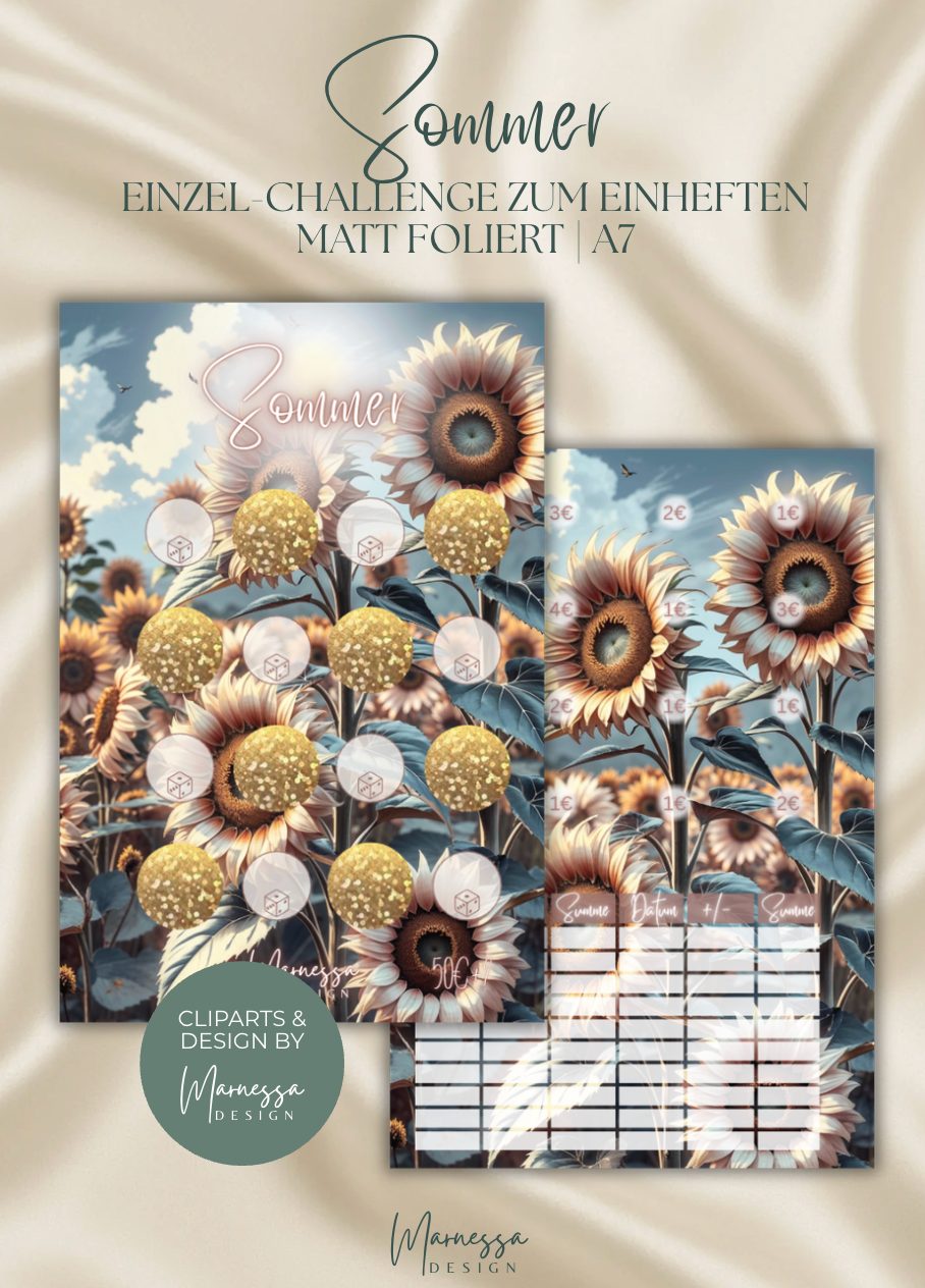 Jahreszeiten "ROSY GLOW" | Einzel-Challenges zum einheften | matt foliert | A7