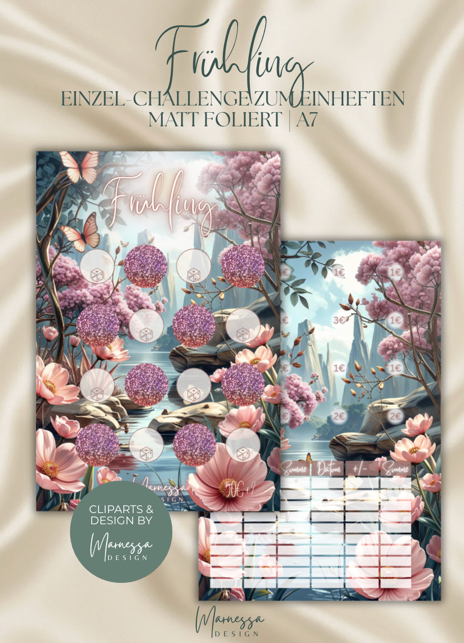 Jahreszeiten "ROSY GLOW" | Einzel-Challenges zum einheften | matt foliert | A7