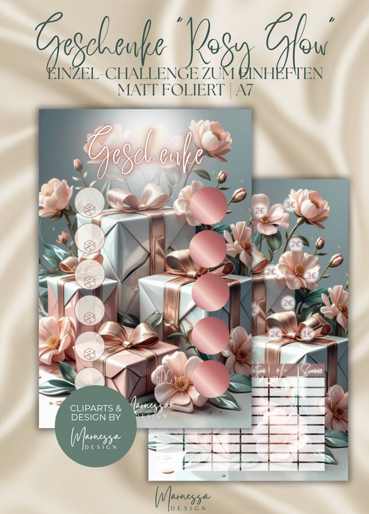 Geschenke "ROSY GLOW" | Einzel-Challenges zum einheften | matt foliert | A7