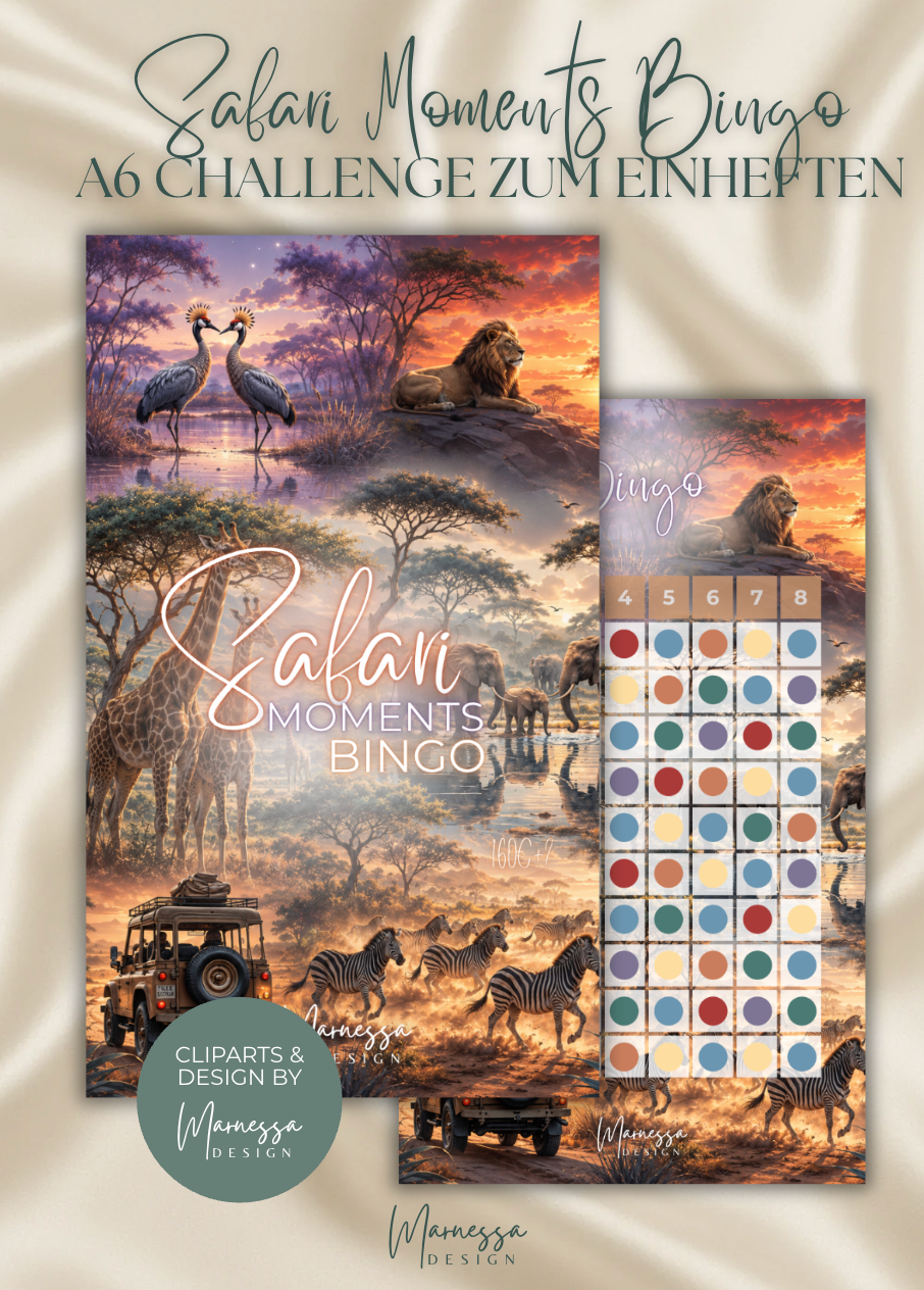 SAFARI MOMENTS BINGO  | Sparchallenge zum einheften | matt foliert | A6