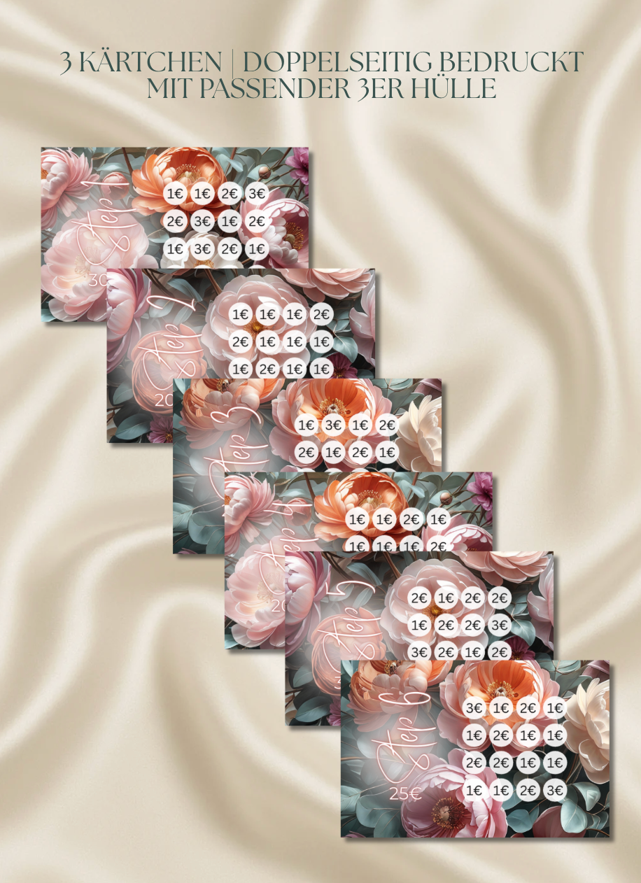 150 € Mini Sparplan A6 | PEONY GLOW  | Sparchallenge zum einheften | matt foliert | A6