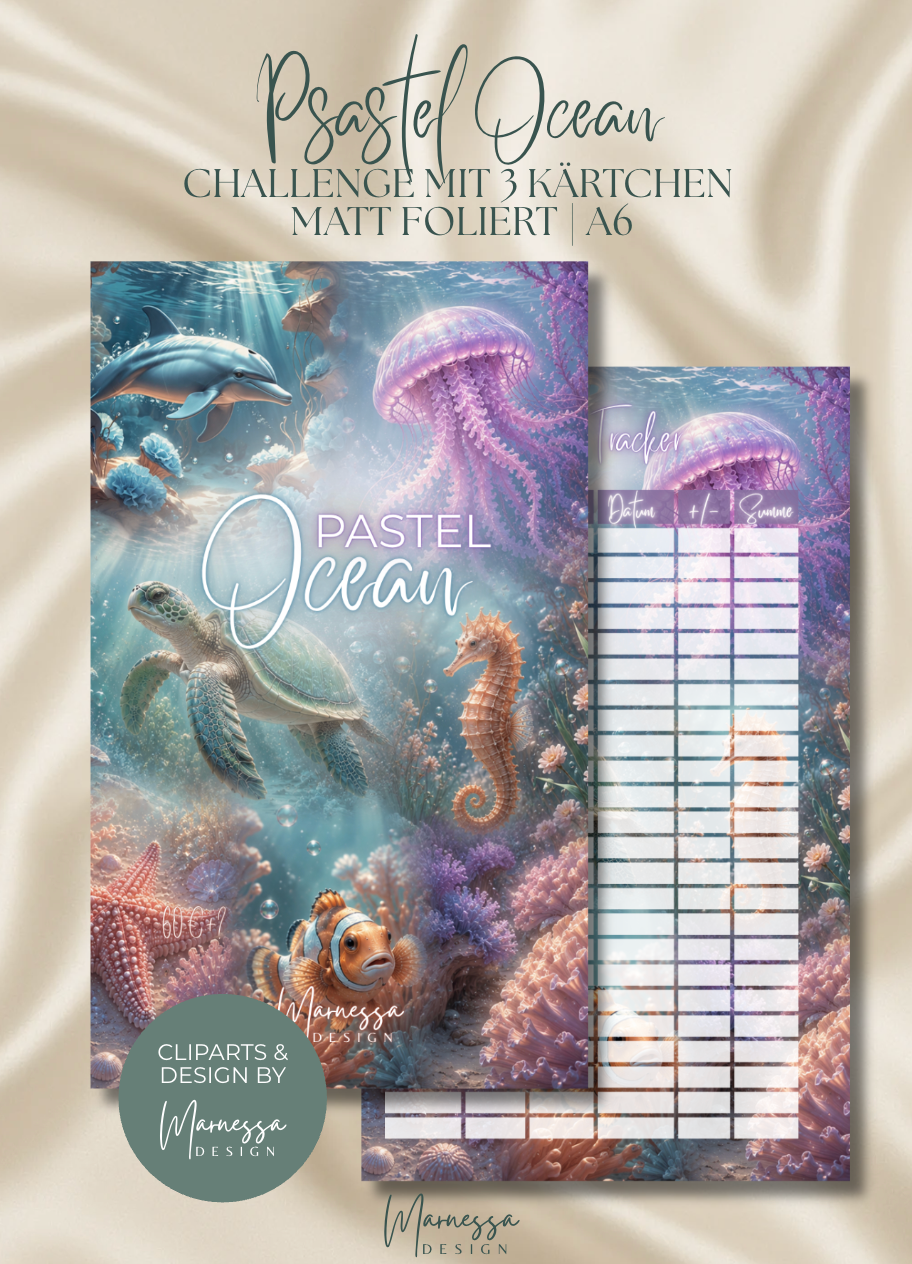 PASTEL OCEAN  | Sparchallenge zum einheften mit Kärtchen | matt foliert | A6
