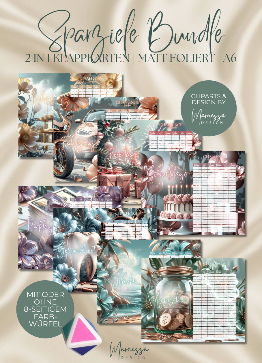 SPARZIELE | einzeln oder im Bundle | 2 in 1 Klappkarten zum einheften | matt foliert | A6
