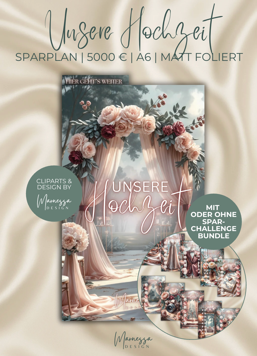 5000 € Sparplan | EINLAGEN & CHALLENGE BUNDLE "UNSERE HOCHZEIT" | matt foliert | A6