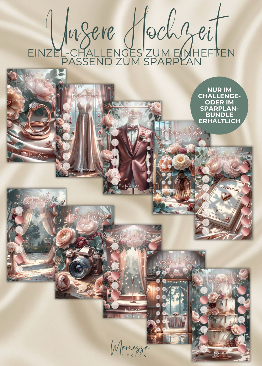 5000 € Sparplan | EINLAGEN & CHALLENGE BUNDLE "UNSERE HOCHZEIT" | matt foliert | A6