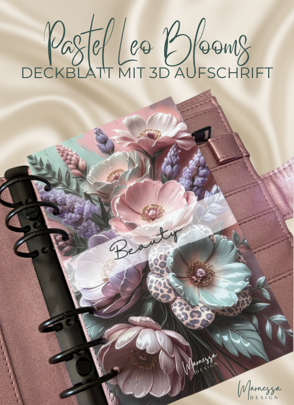 gelochte A6 Deckblätter mit Tracker foliert & 3D Aufschrift oder Blanko | PASTEL LEO BLOOMS