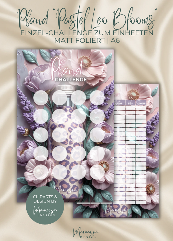 Pfand Challenge "PASTEL LEO BLOOMS" | Einzel-Challenge zum einheften | matt foliert | A6