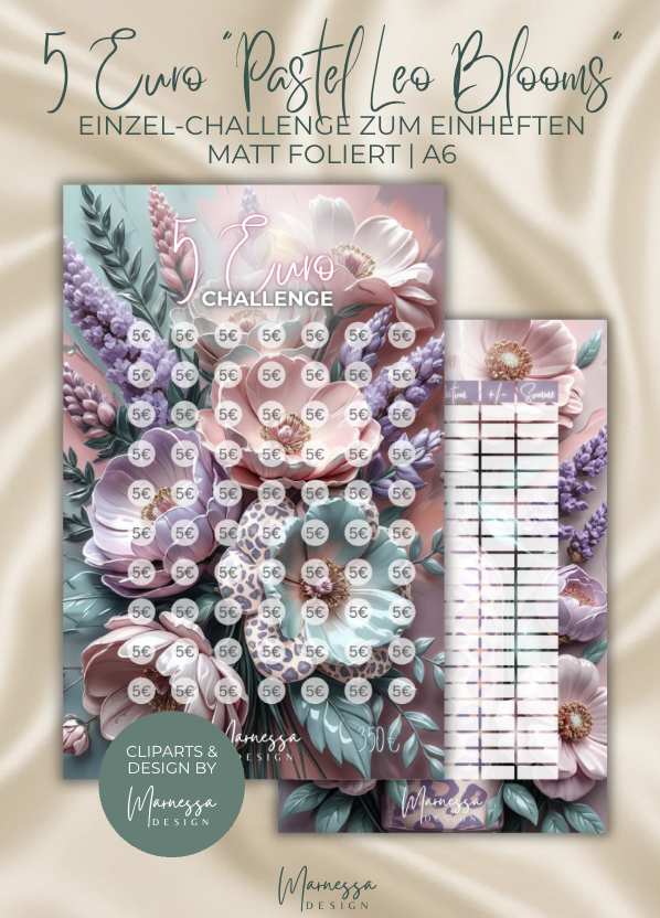 5 Euro Challenge "PASTEL LEO BLOOMS" | Einzel-Challenge zum einheften | matt foliert | A6