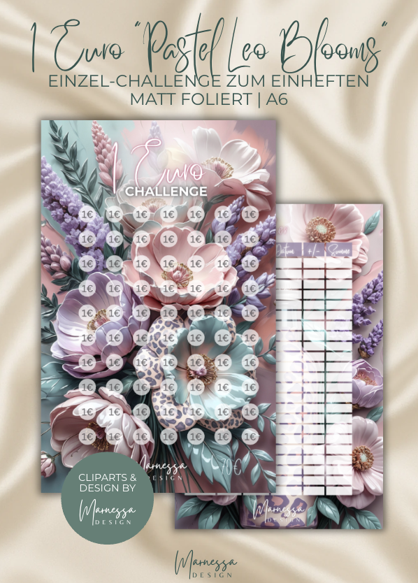 1 Euro Challenge "PASTEL LEO BLOOMS" | Einzel-Challenge zum einheften | matt foliert | A6
