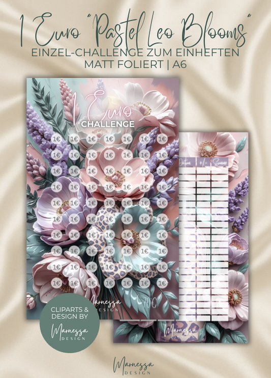 1 Euro Challenge "PASTEL LEO BLOOMS" | Einzel-Challenge zum einheften | matt foliert | A6