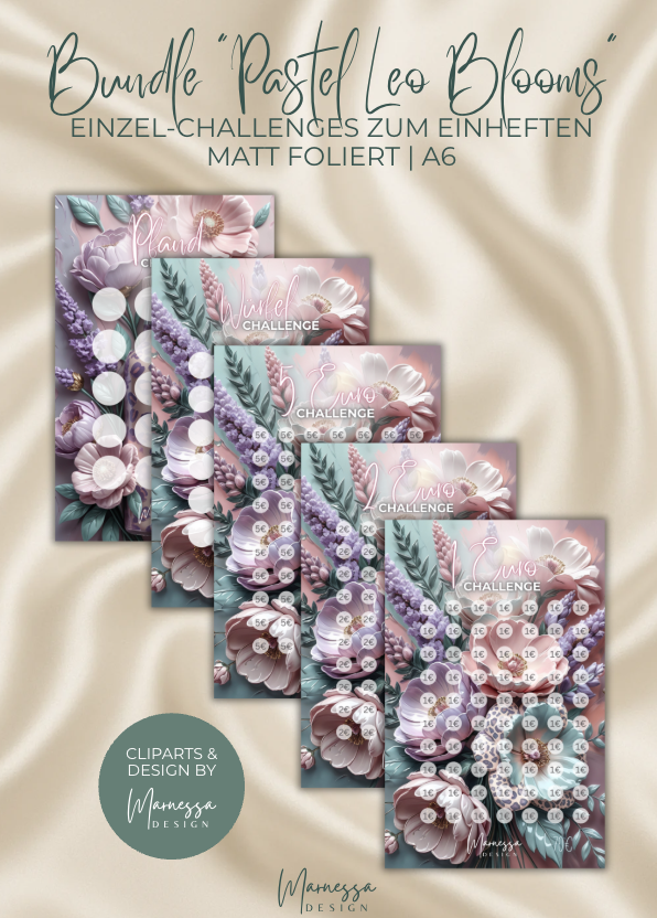 Challenge Bundle "PASTEL LEO BLOOMS" | 5x Einzel-Challenges zum einheften | matt foliert | A6