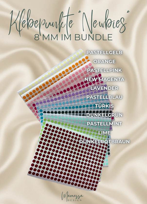 "NEWBIES" Klebepunkte Bundle | 8mm | 11 Farben je 280 Klebepunkte
