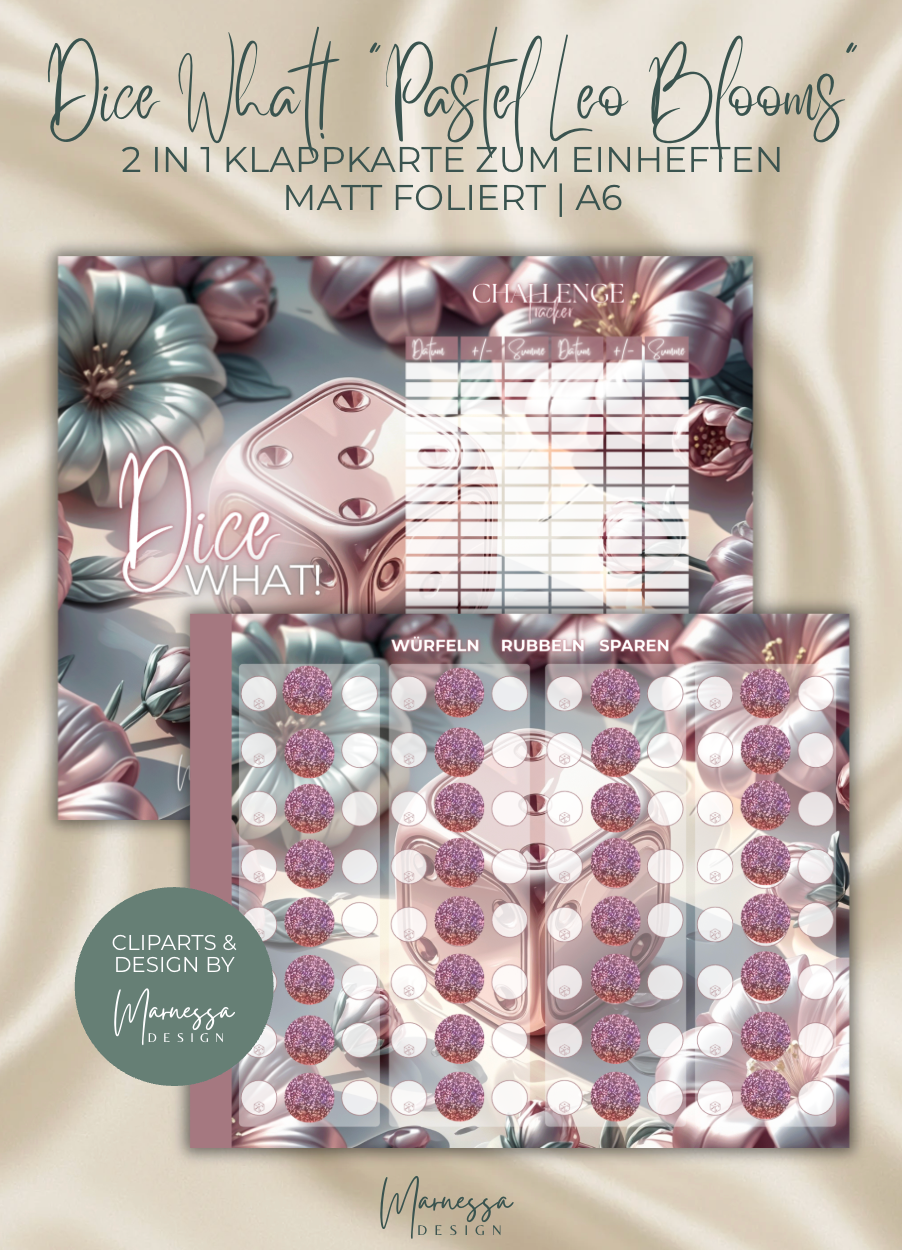 DICE WHAT! "Pastel Leo Blooms" | 2 in 1 Klappkarte zum einheften | matt foliert | A6