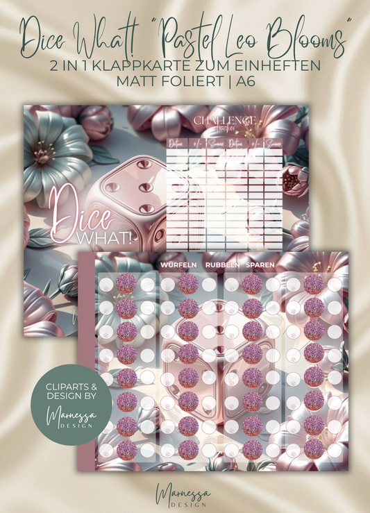 DICE WHAT! "Pastel Leo Blooms" | 2 in 1 Klappkarte zum einheften | matt foliert | A6