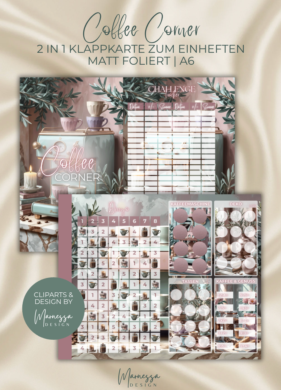 COFFEE CORNER | 2 in 1 Klappkarte zum einheften | matt foliert | A6