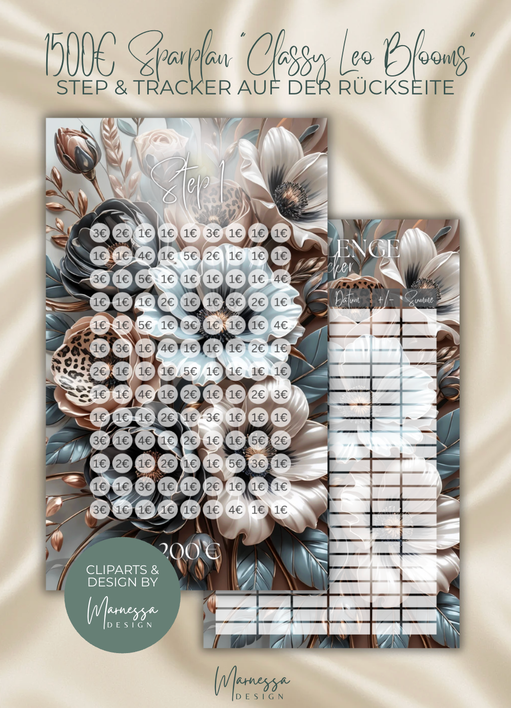 "CLASSY LEO BLOOMS" SPARPLAN | 1500 € | matt foliert | A6 (B-WARE)