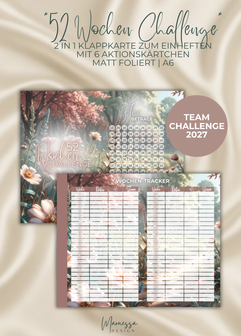 52 Wochen Challenge | TEAM-CHALLENGE | Sparchallenge zum einheften | matt foliert | A6