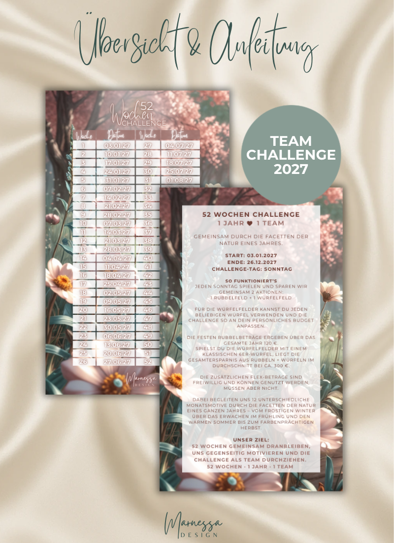 52 Wochen Challenge | TEAM-CHALLENGE | Sparchallenge zum einheften | matt foliert | A6