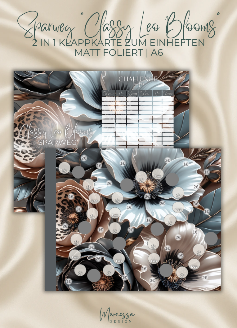 Classy Leo Blooms Sparweg | 2 in 1 Klappkarte zum einheften | matt foliert | A6