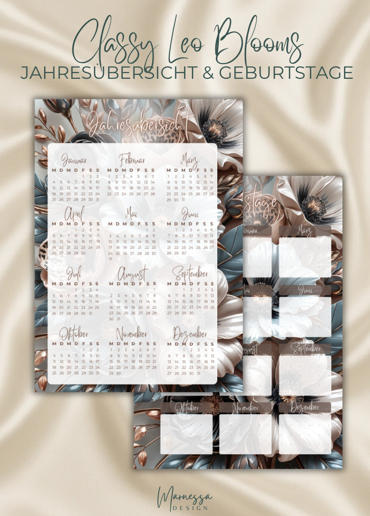 2027 Kalender Einlagen im A5 Format | CLASSY LEO BLOOMS