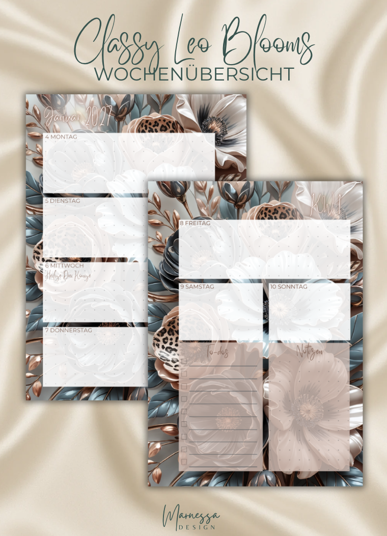 2027 Kalender Einlagen im A5 Format | CLASSY LEO BLOOMS