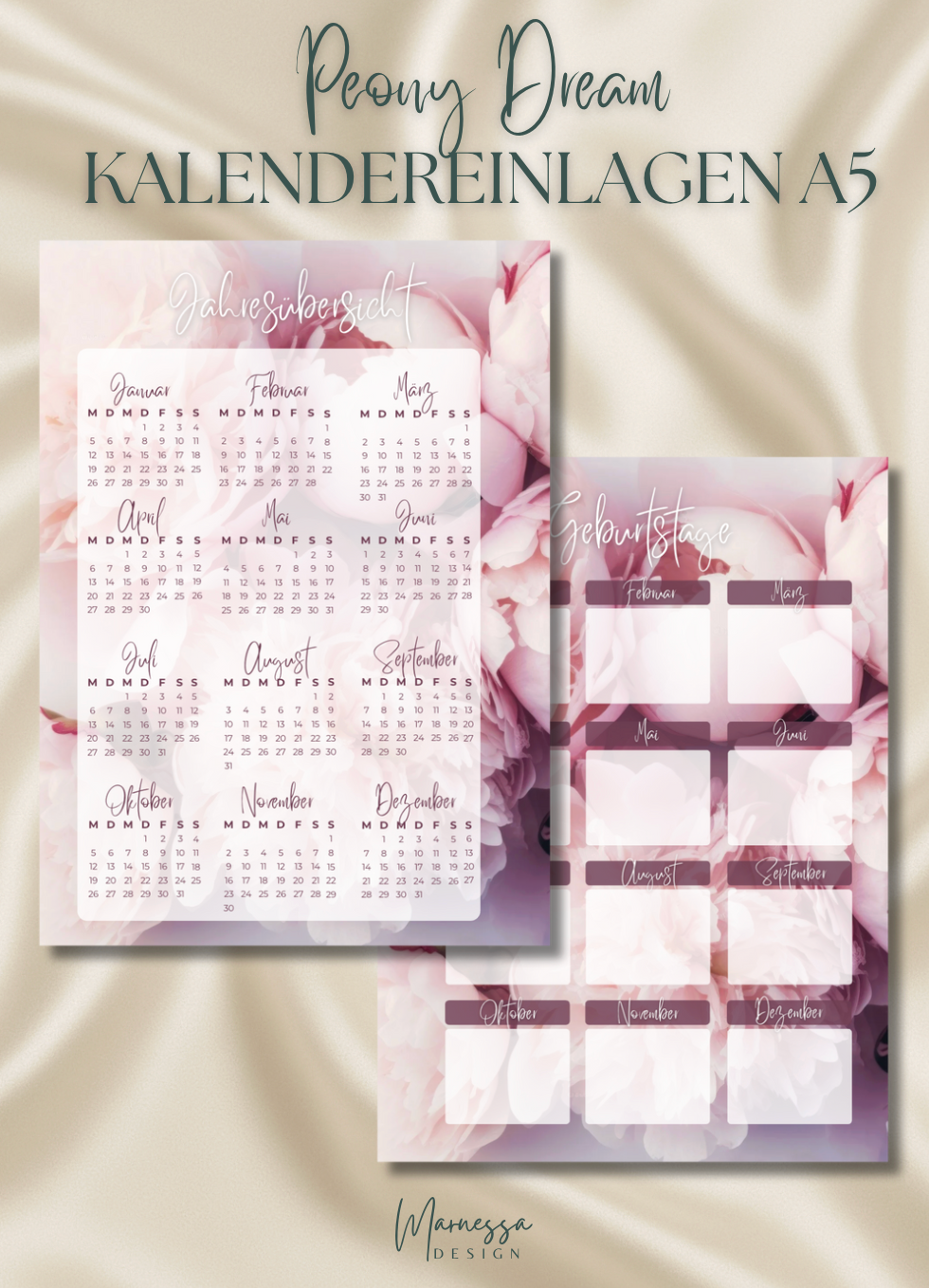 Kalender Einlagen im A5 Format | PEONY DREAM