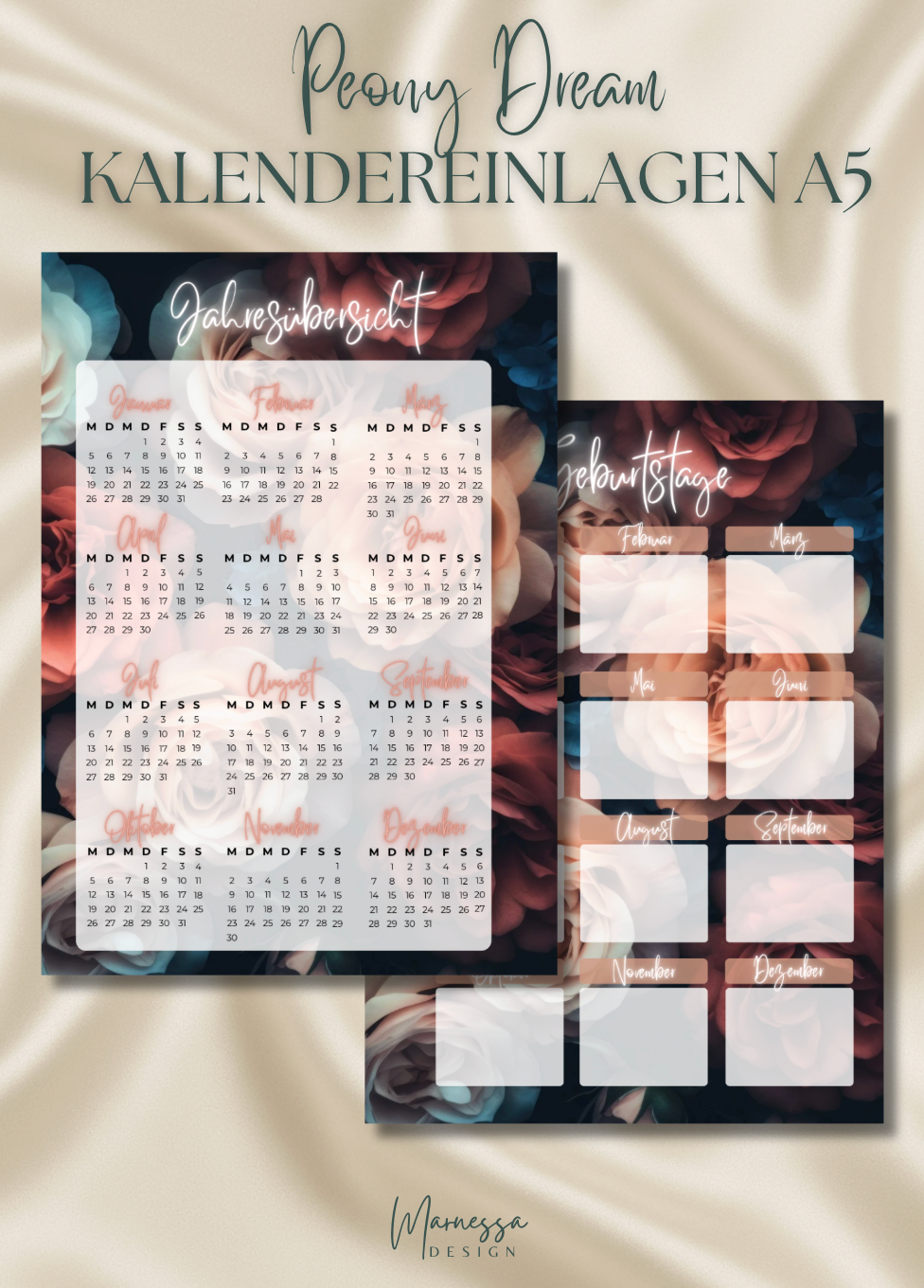 Kalender Einlagen im A5 Format | DARK ROSE