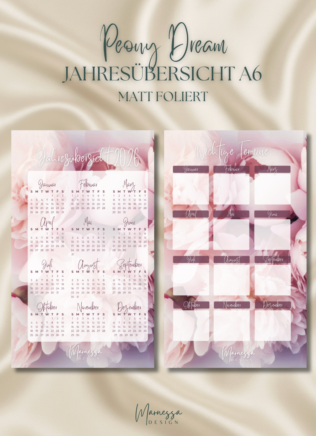 Jahresübersicht Einlage A6 | PEONY DREAM