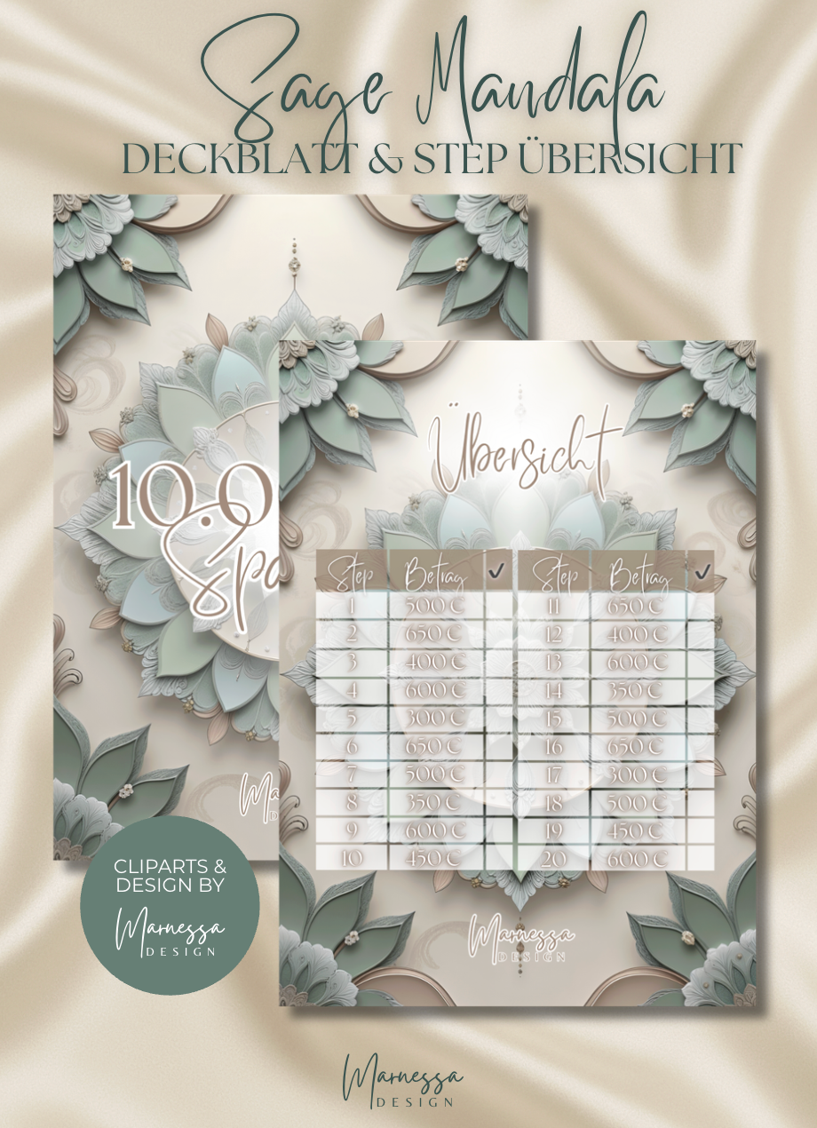A5 | 10000 € Sparplan | BUNDLE "SAGE MANDALA" | matt foliert