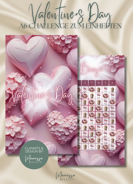 VALENTINE´S DAY  | Sparchallenge zum einheften | Bingo | matt foliert | A6 | B-WARE