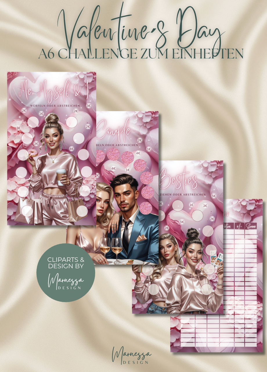 VALENTINE´S DAY  | Sparchallenge zum einheften | Bingo | matt foliert | A6 | B-WARE