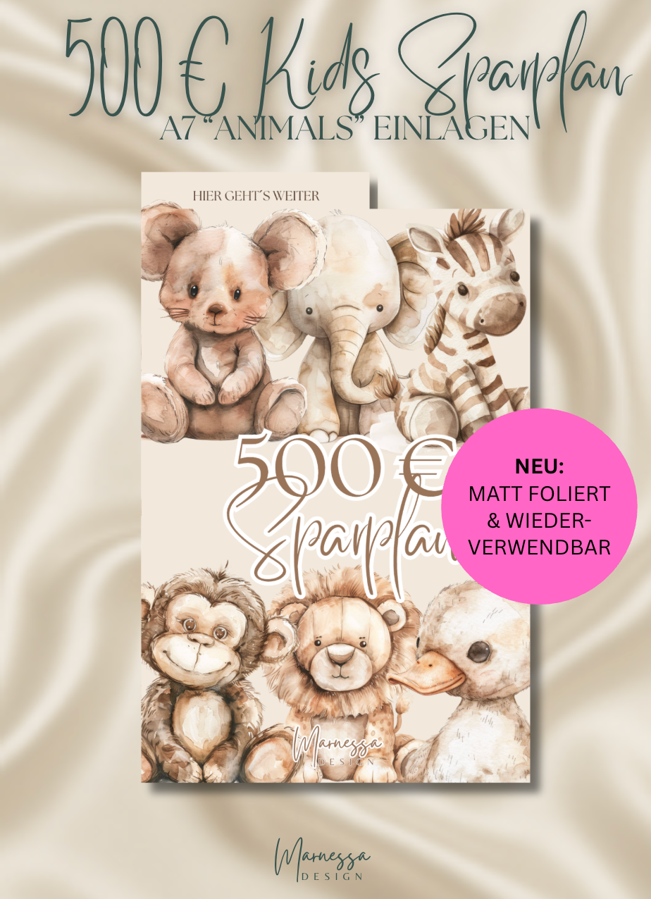 500 € Mini Sparplan | EINLAGEN "ANIMALS" | matt foliert | A7