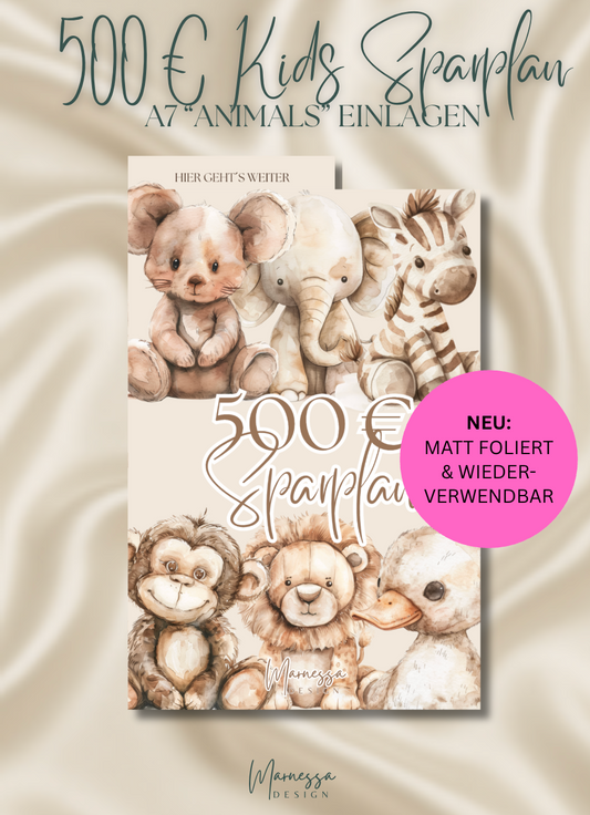 500 € Mini Sparplan | EINLAGEN "ANIMALS" | matt foliert | A7